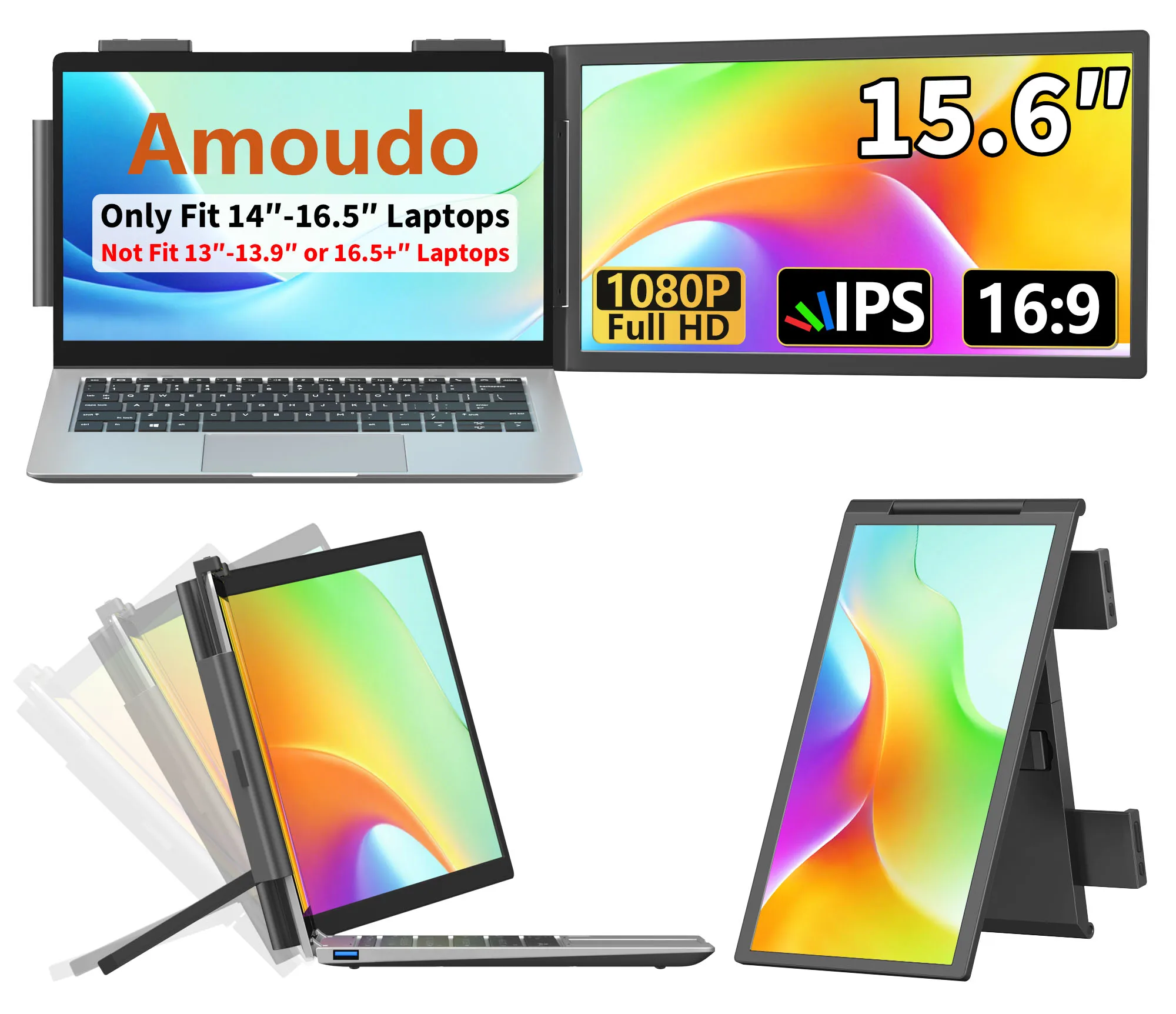 

Портативный монитор Amoudo, 15,6-дюймовый FHD 1080P IPS-экран, удлинитель монитора ноутбука, двойной экран для ноутбука, Windows, Mac, Android