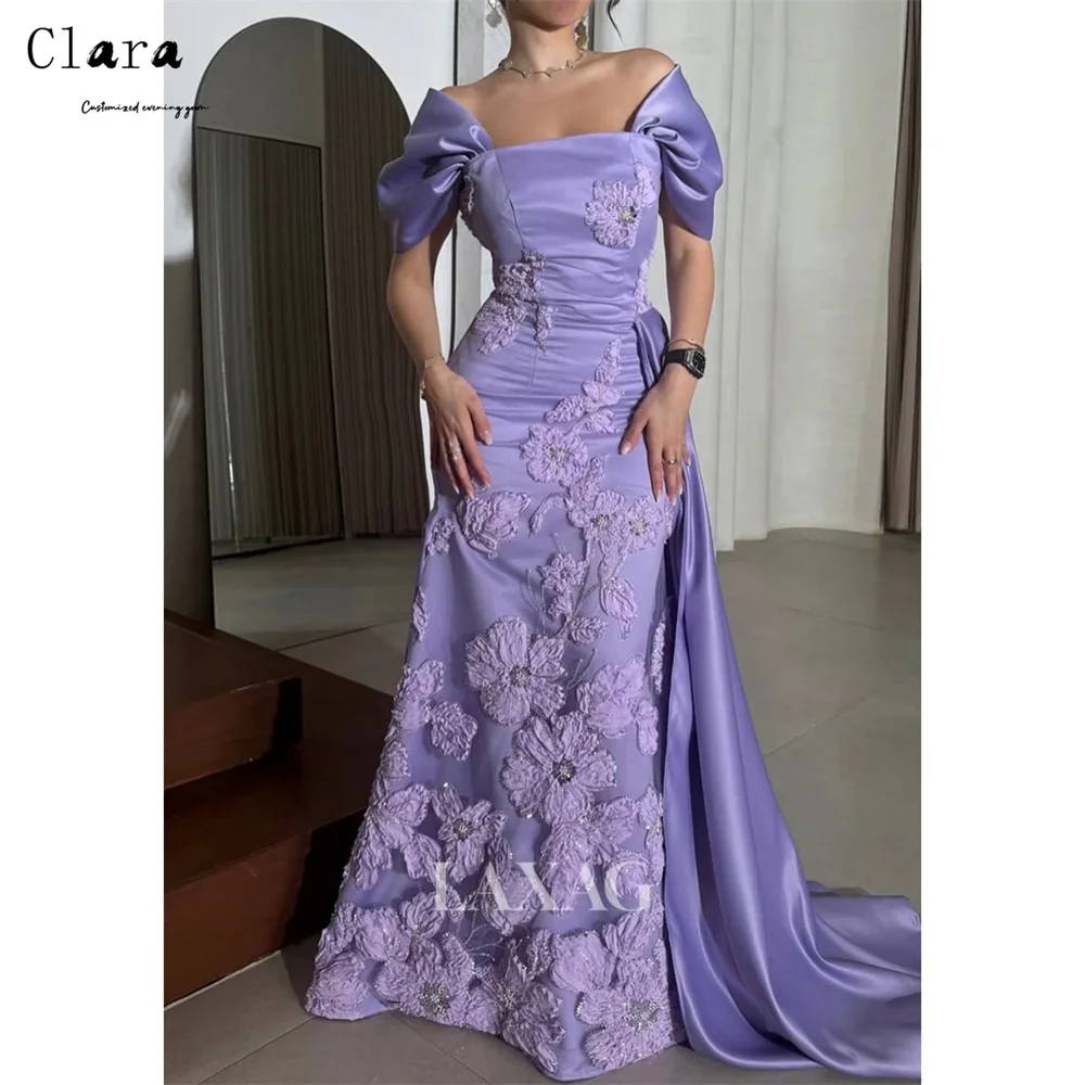 Clara personalizado roxo flores rendas sem mangas vestido de festa mulher vestidos para festa de casamento elegante noite vestidos vestido de baile