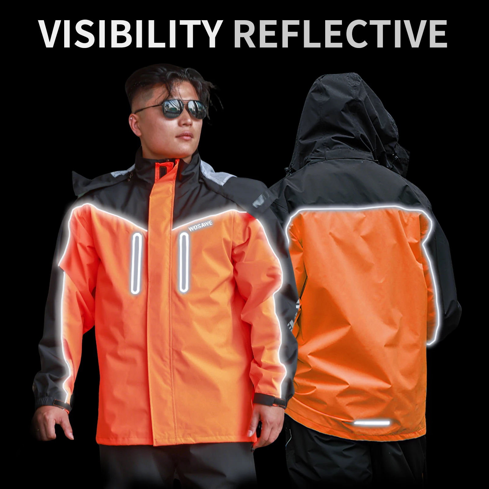 WOSAWE Impermeabile da moto Giacca antipioggia Pantaloni da uomo Tuta divisa Pioggia impermeabile riflettente impermeabile per la guida all'aperto