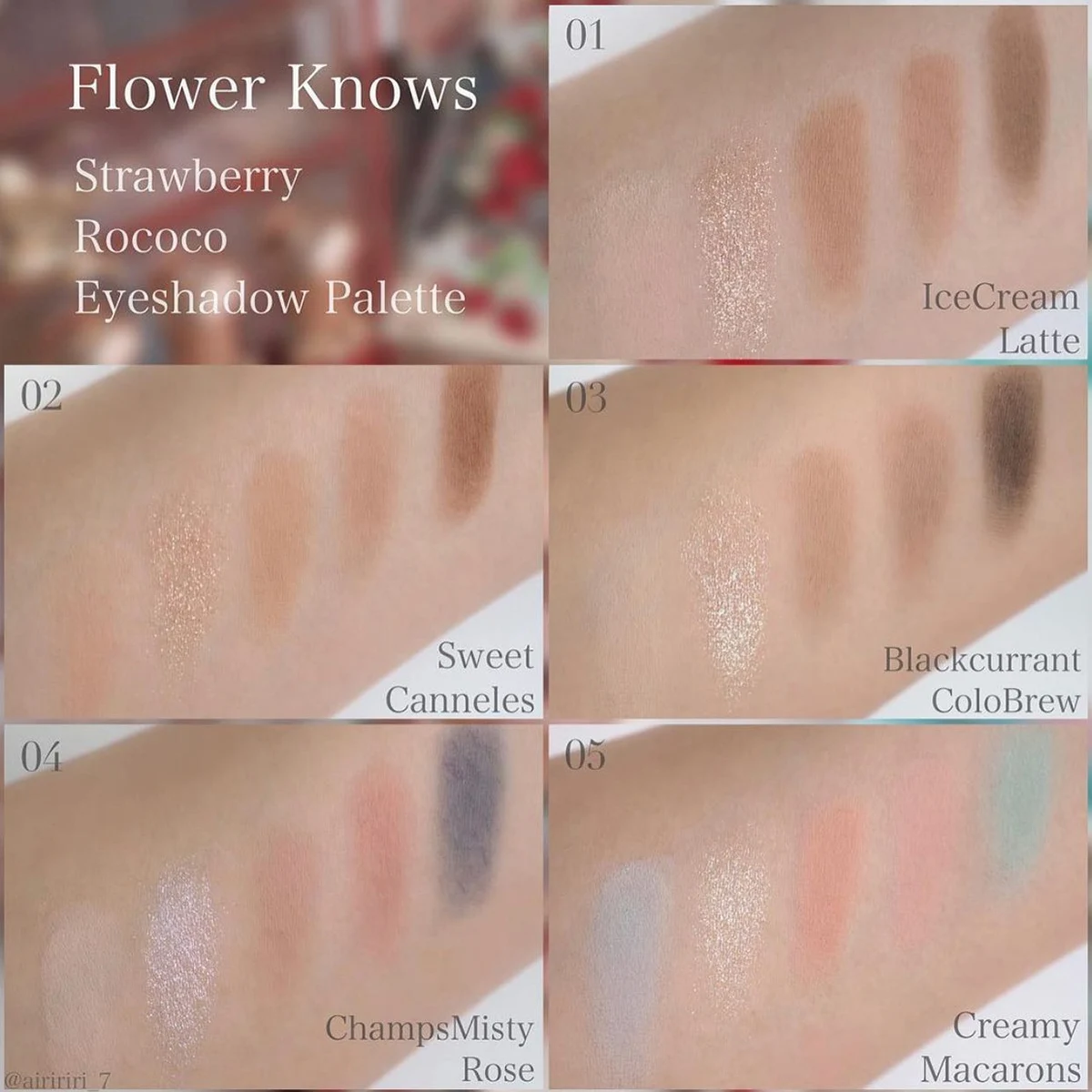 Flower Knows Erdbeer-Rokoko-Lidschatten-Palette, 5 Farben, glitzernd, matt, natürlicher Bronzer, vielseitig einsetzbar, Kawaii-Make-up, Vintage-Look