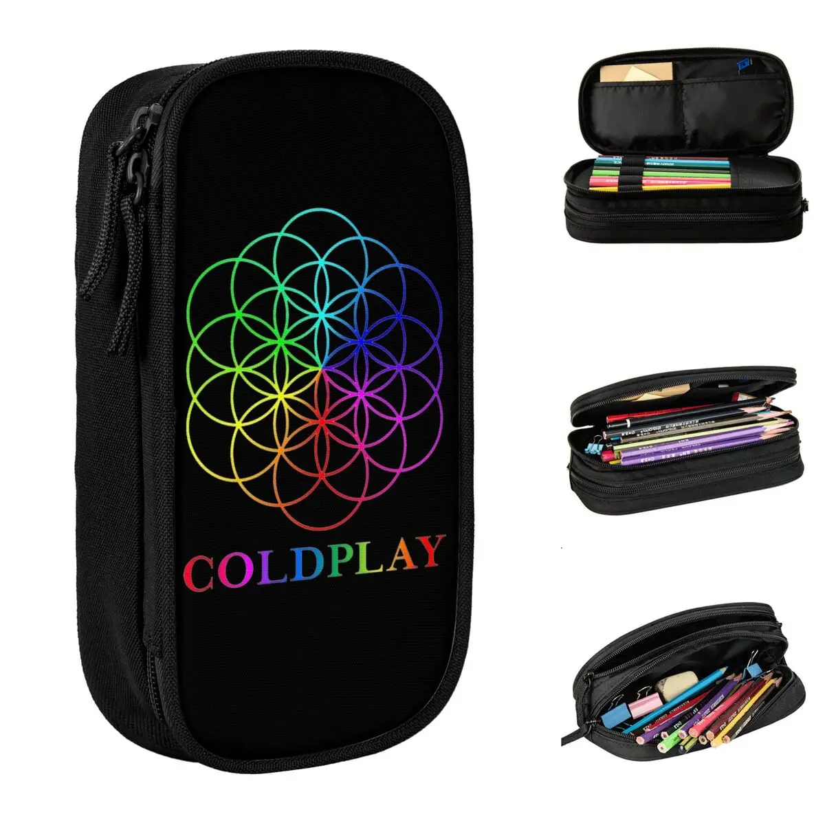 Cold.plays Rainbow Colour Rock Band Pencil Cases Pen Holder Bags Girl Boy Large Storage Students School Cosmetic Pencilcases