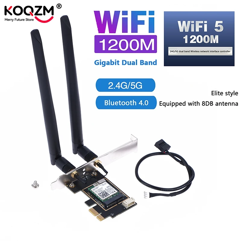 

WiFi 5 PCI-E Wireless Adapter AC1200 Network Card Dual Band 2.4G/5GHz 802.11AC For Bluetooth 4.0 Desktop ForWindows 7/8/10/11