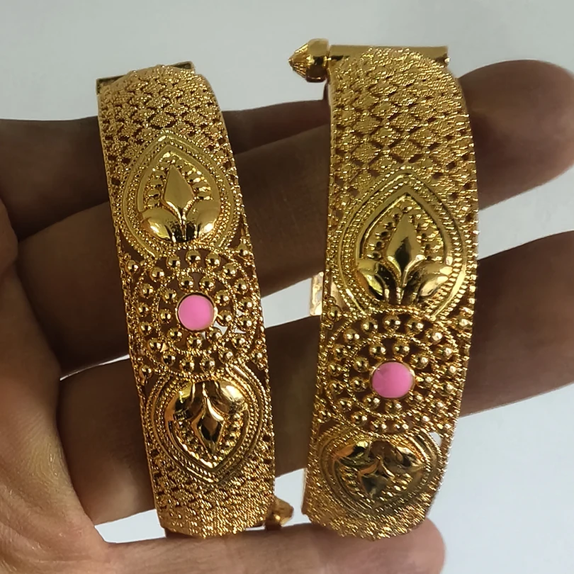 1pcs 24K Gold Color Bangles rabic Ethiopian Nigerian Banquet Wedding Bracelets Party Choker Copper Jewelry Gifts