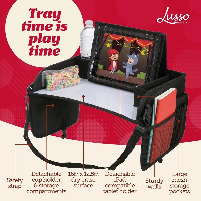 Kids Travel Lap Desk with Dry-Erase Surface, Snack Holder, and Tablet Stand for Car Back Seat