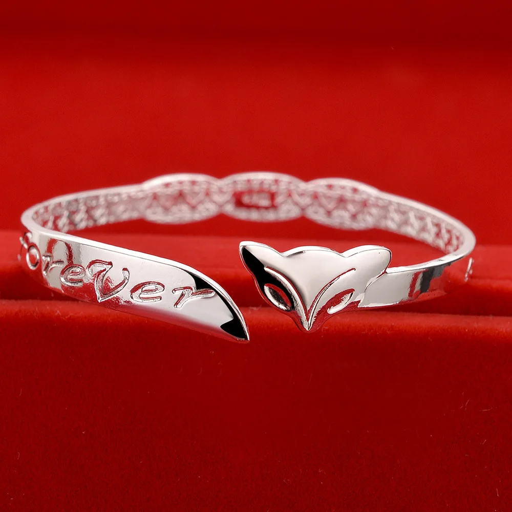 

925 Sterling Silver Fox Women's Bracelet Open Bangle Luxury Designer Jewelry Accessories Gift Female Items