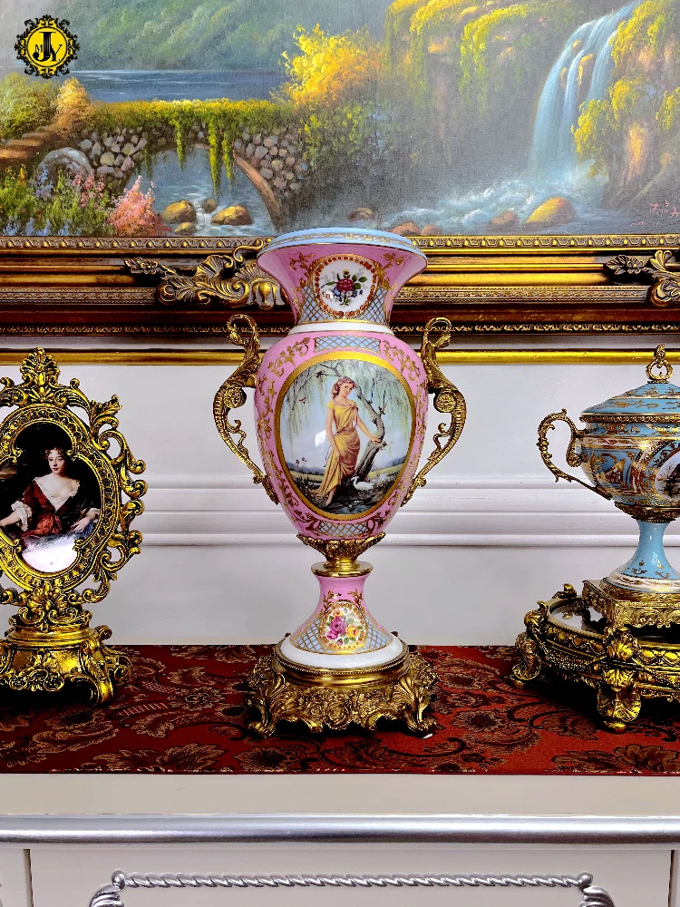 

Pompadour rose, copper with porcelain French court style vase European style villa living room luxury ornament