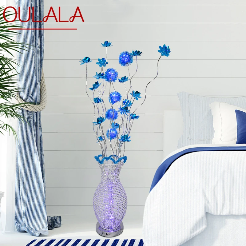 

OULALA Nordic Blue Floor Lamp Modern Art Living Room Bedroom Hotel Aluminum Wire LED Originality Flower Decorative Light