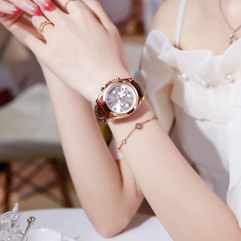 여성을위한 고급 가죽 쿼츠 시계 패션 고품질 숙녀 손목 시계 드레스 시계 우아한 선물 Relogio Feminino