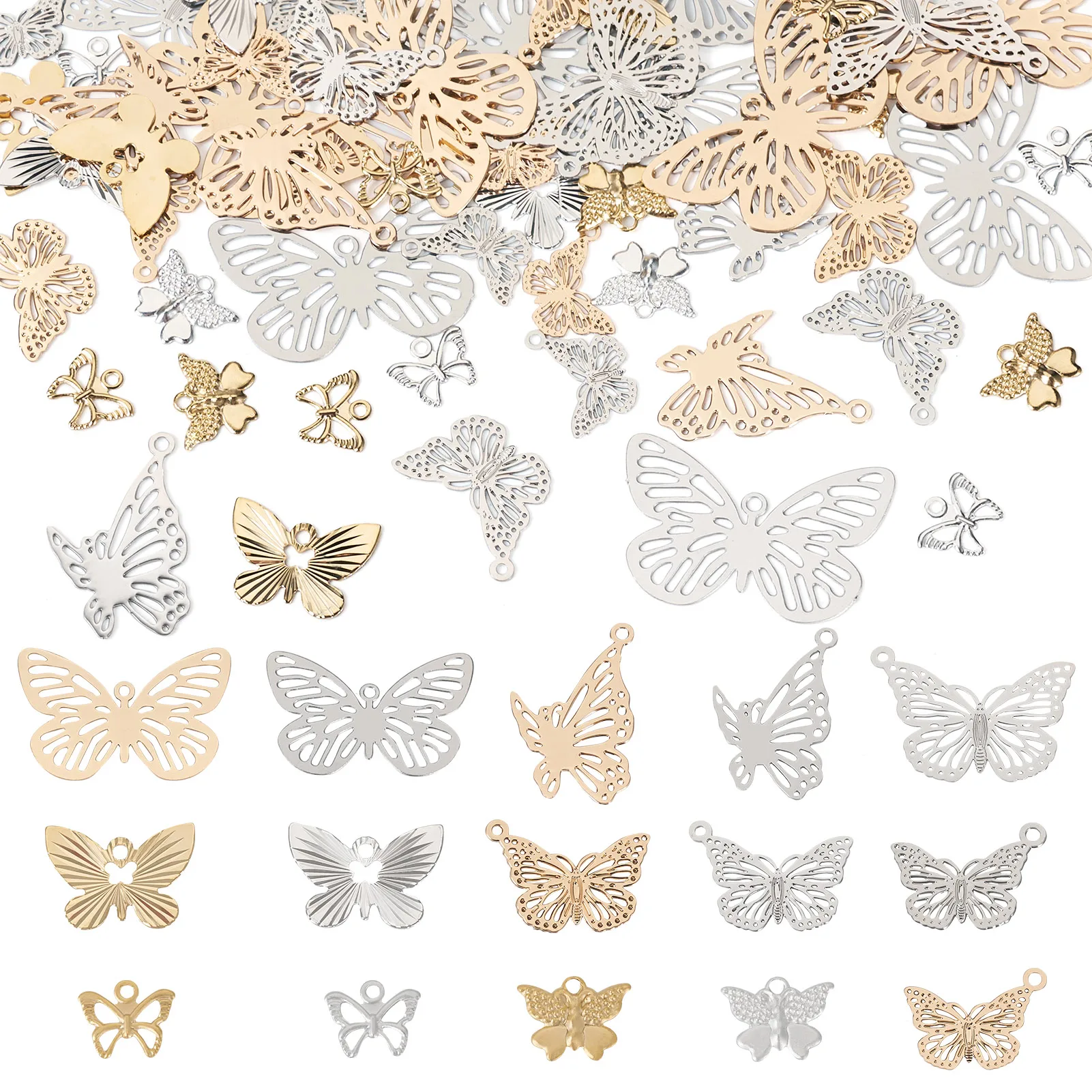 

1 Set 60Pcs Metal Charms Long-Lasting Plated Butterfly Mixed Color for Making DIY Jewelry Necklace Earring Bracelet Supplies