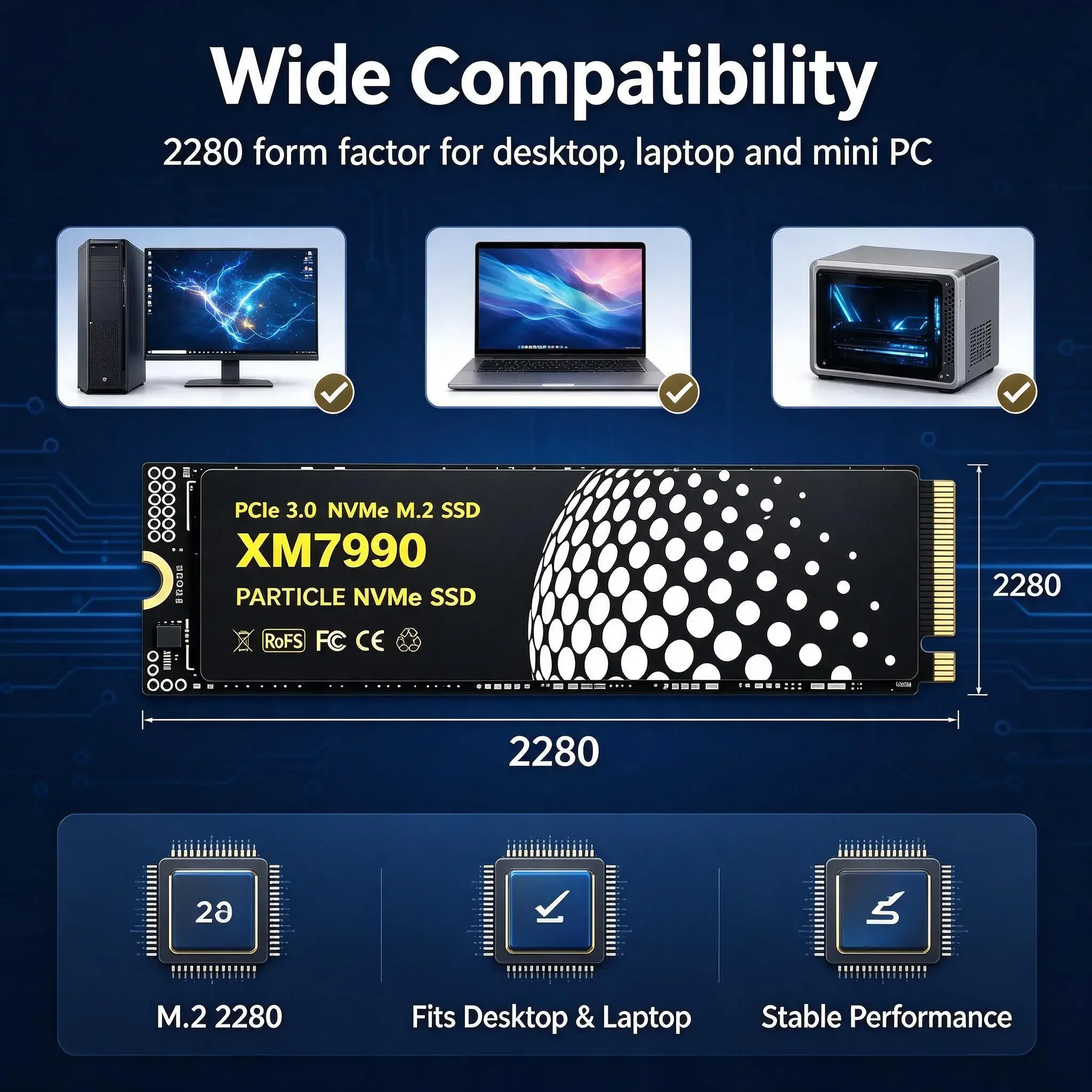 High‑Speed XM7990 M.2 NVMe SSD 500GB 1TB 2TB 4TB Capacity PCIe 3.0  Internal Gaming Solid State Drive for PC Laptop