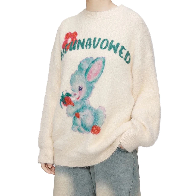 New cross-border autumn and winter cute bunny pattern fashionable and casual versatile round neck sweater for men and women