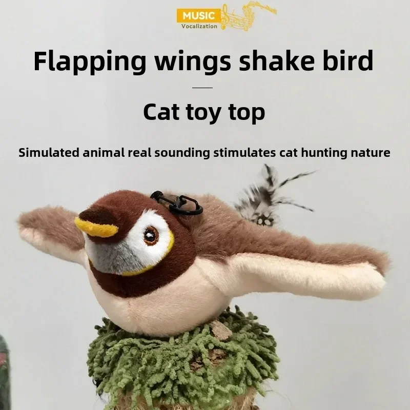 Flying Bird Cat Toy Interactive Cat Toys Rechargeable Chirping Flapping Bird(no Flying) Can Add Catnip Touch Activated Plush Toy