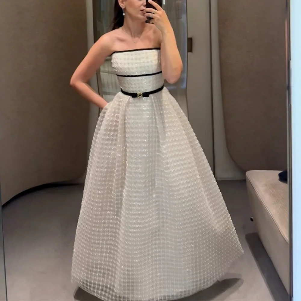 Customized Luxury Prom Dress A Line Belt Sleeveless Strapless Sparkle Prom Gown Long Modern Women's Formal Evening Dresses 2026