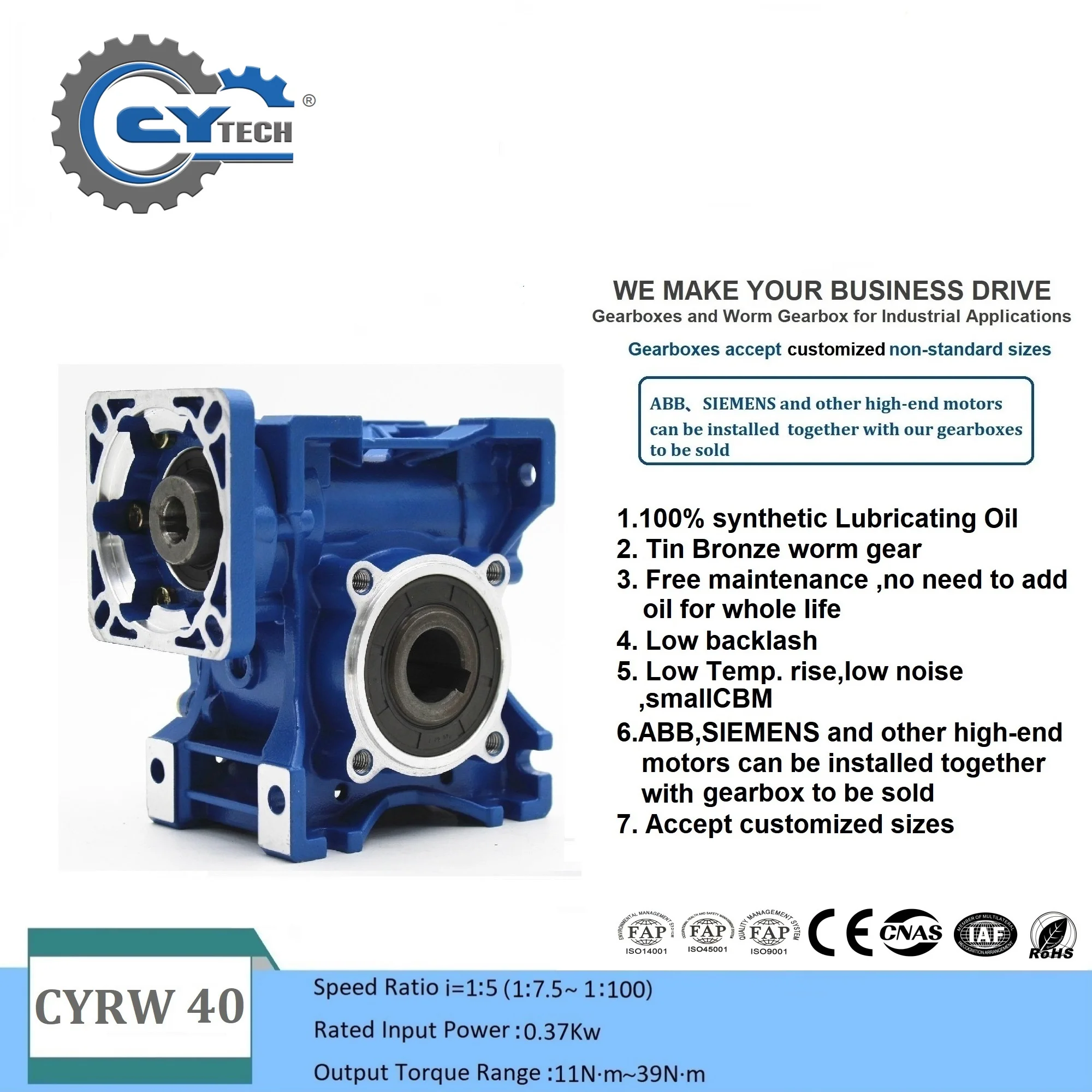 

CHENYUE High Torque CNC Worm Gearbox Reducer NMRW 40 CYRW Input 14/11mm Output 18mm Ratio 5:1/100:1 Tin Bronze Free Maintenance