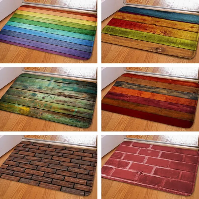 Wood Rainbow Printed Bath Mat Super Absorbent Doormat for Home Decor Non Slip Kitchen Rugs Laundry Room Floor Entrance Carpet