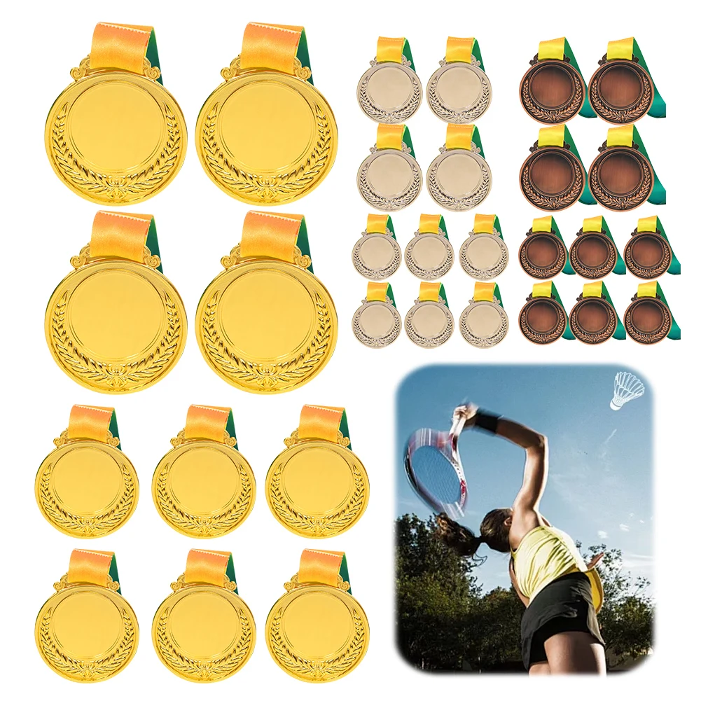 10Pcs Gold/Silver/Bronze Medal Sports Rewards with Neck Ribbon Students Rewards Metal Winner Medals for Marathon Ball Games