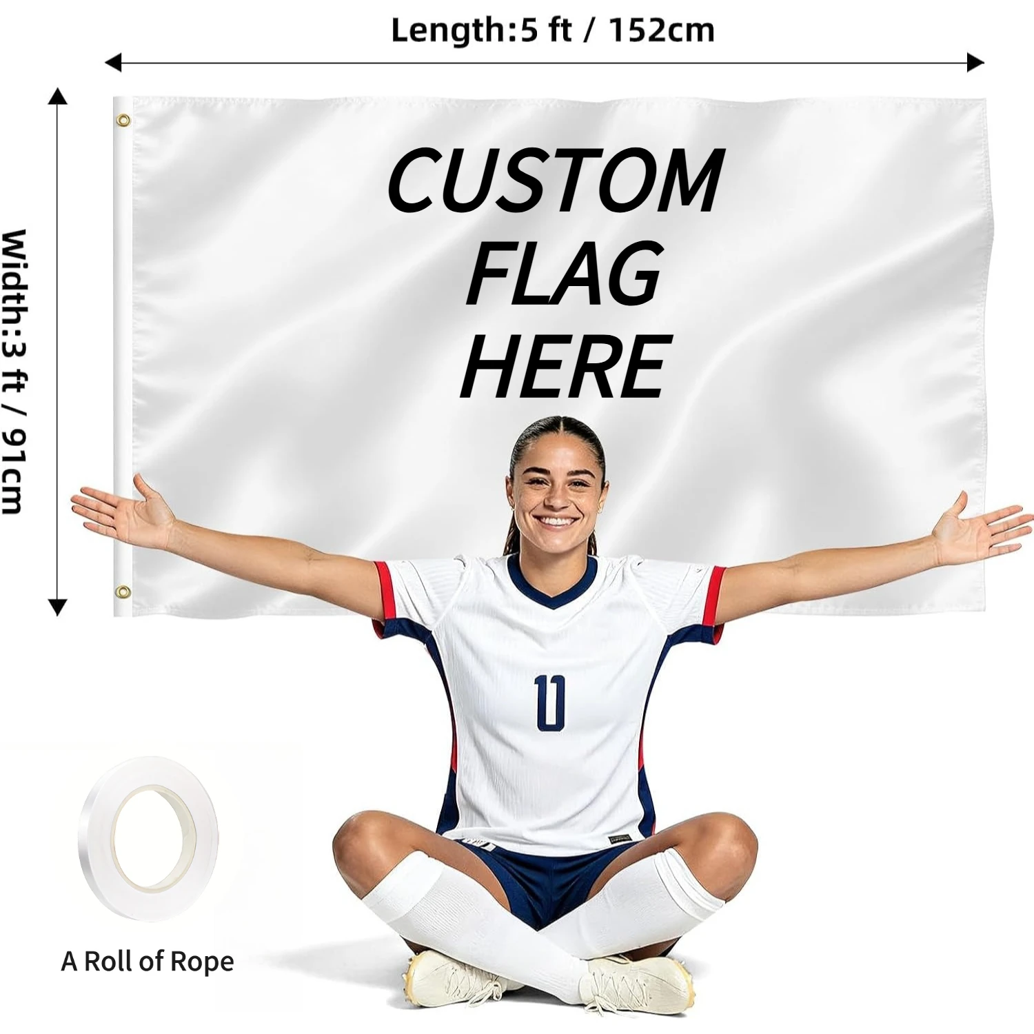 1pc Custom Blank White Flag, 3x5 Feet DIY Blank Flag, Polyester Canvas Header Double Stitched with Brass Grommets. No Flagpole.