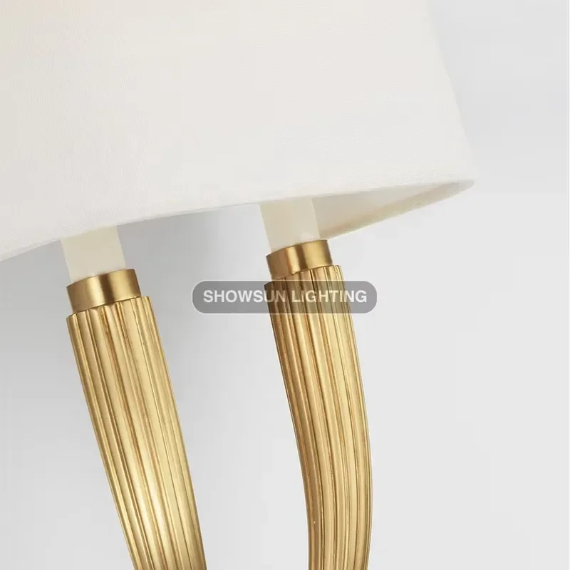 Indoor Hotel Bedroom Living Room Decorative Lighting Wall Lamp Fabric Shade Brass Wall Light