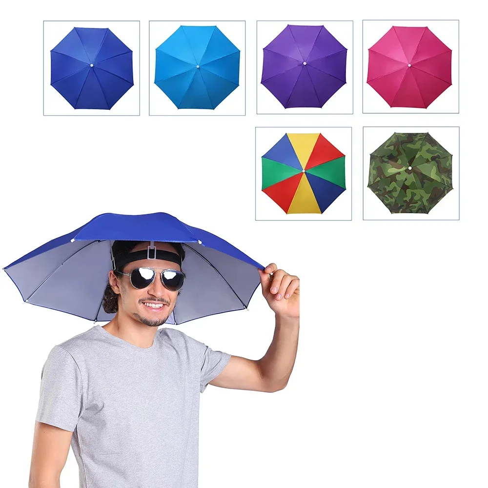 Kid Adult 26" UV Protection Elastic Band Hands Free Umbrella Hat Anti-UV Sunshade Umbrella Pocket Sunscreen Umbrella Portable