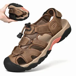 Summer New Men's Outdoor Sandals Non-Slip Mens Footwear Casual Leather Male Cowhide Beach Shoes for Men Breathable Comfy Sandals