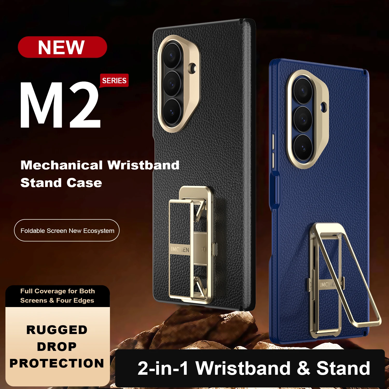 

Механический браслет-подставка серии Creative M2 для Z Fold 7 — ремешок на запястье 2-в-1 и устойчивый держатель, полная защита края экрана