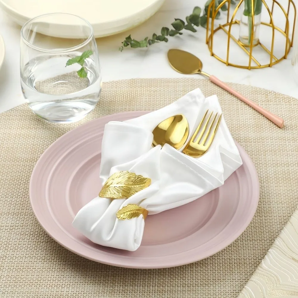 Metal Napkin Ring Buckles Gold Leaf Christmas Thanksgiving Napkin Holder Dinning Table Decoration for Wedding Birthday Party