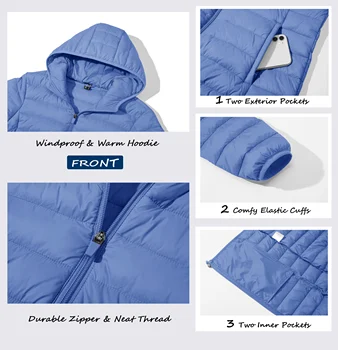 Women’s Hooded Puffer Jacket 4 TACVASEN Full Zip Up Hooded Puffer Jacket Womens Winter Quilted Warm Coats Casual Windbreaker Padded Lightweight Outdoor Outwear 4