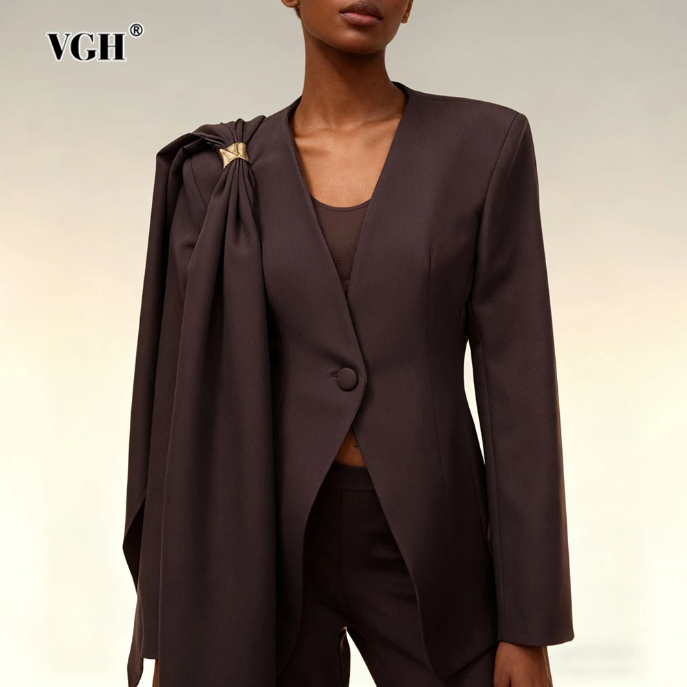 

VGH Однотонные блейзеры во французском стиле для женщин с v-образным вырезом и длинными рукавами на шнуровке, осенняя темпераментная куртка, женская мода, новинка