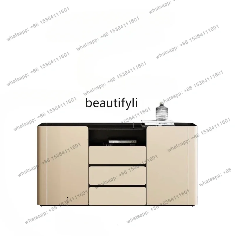 Modern Minimalist Solid Wood Sideboard Saddle Hard Leather Storage Hallway Wine Cabinet Tea Cupboard drawer furniture