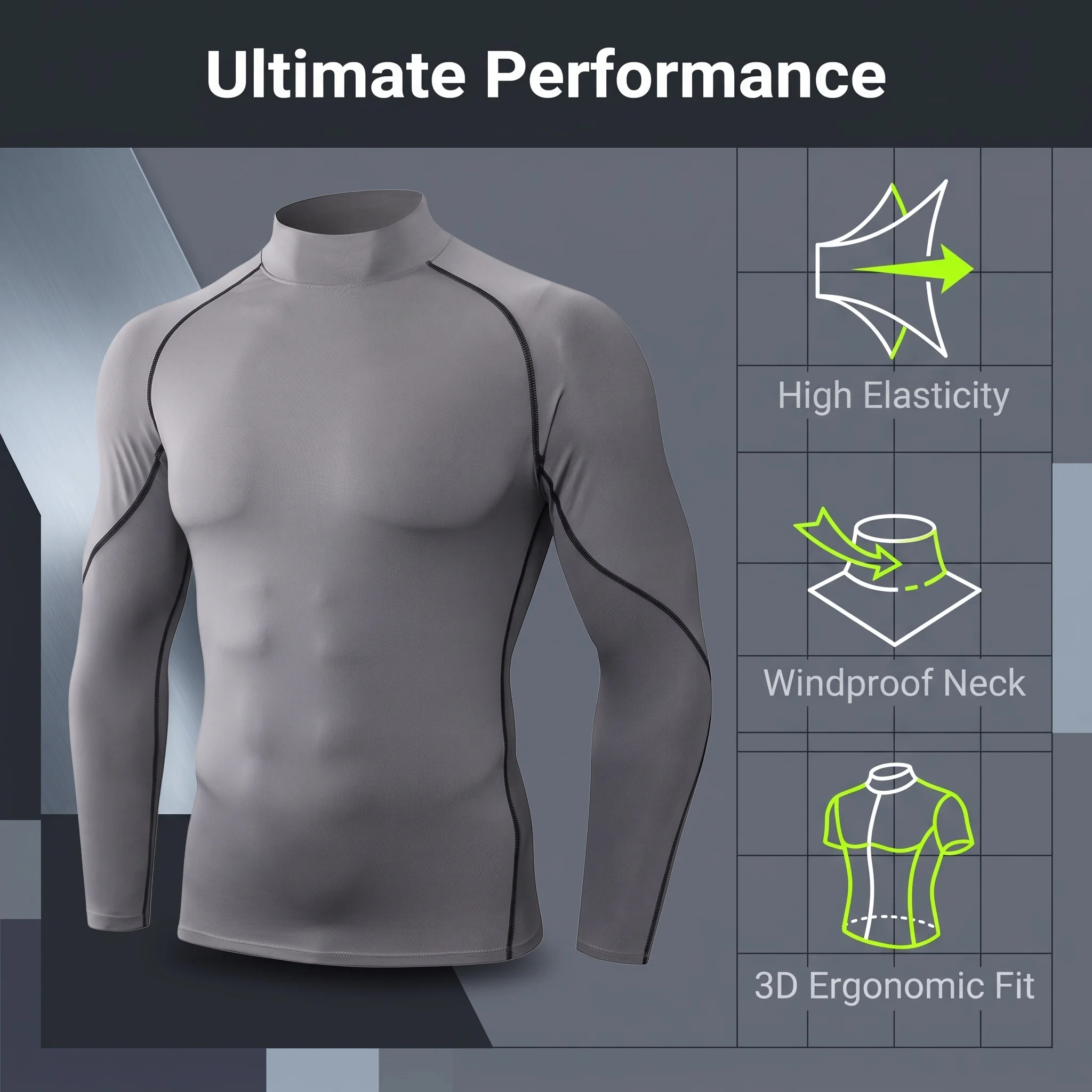 Lightweight Men Mock Neck Compression Long Sleeve Thermal T‑Shirt Quick Dry Breathable Tight Athletic Base Layer Top For Workout