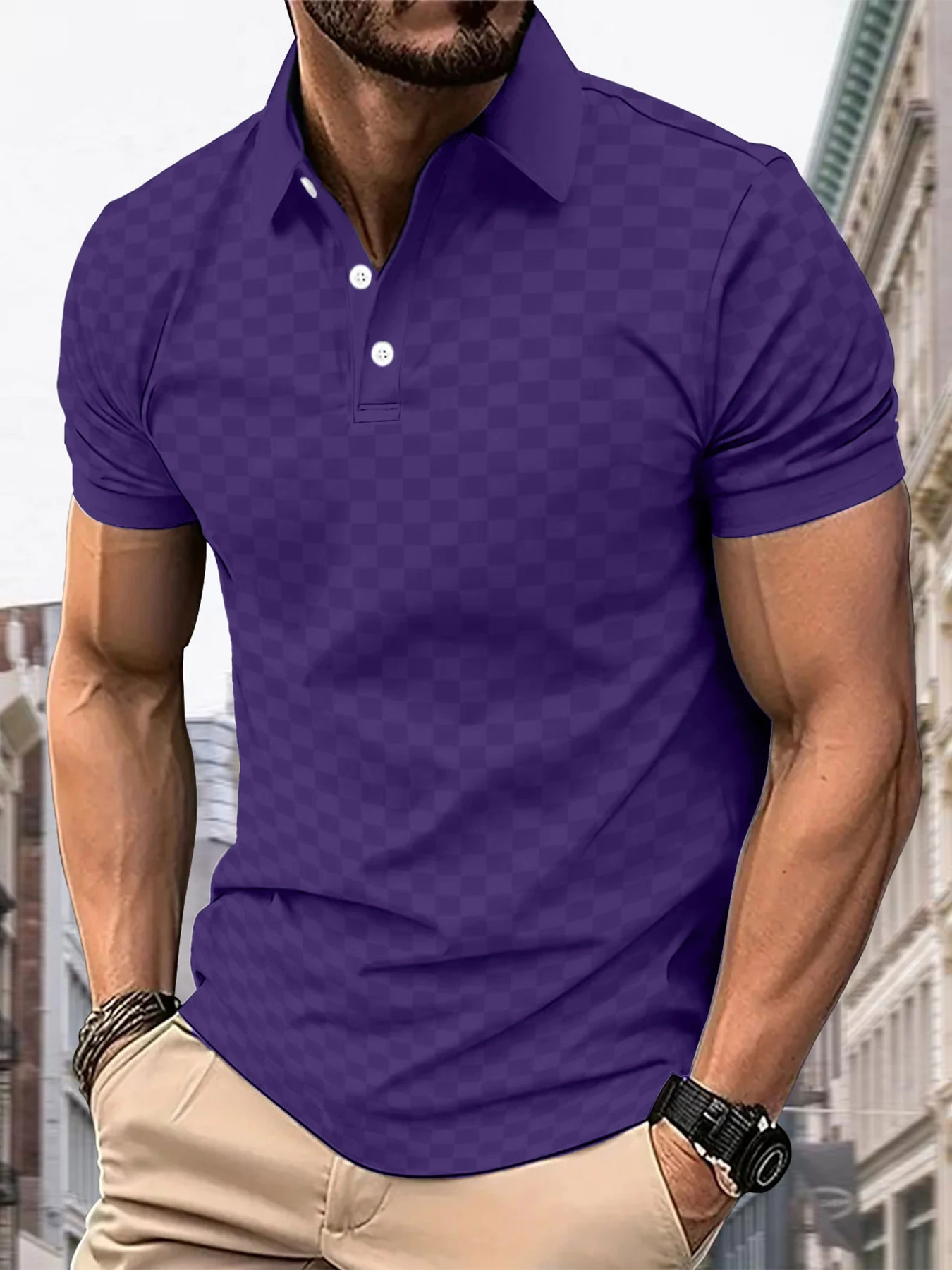 Men's summer fashion polo casual digital printed top with lapel buttons polo short sleeved polo machine washable