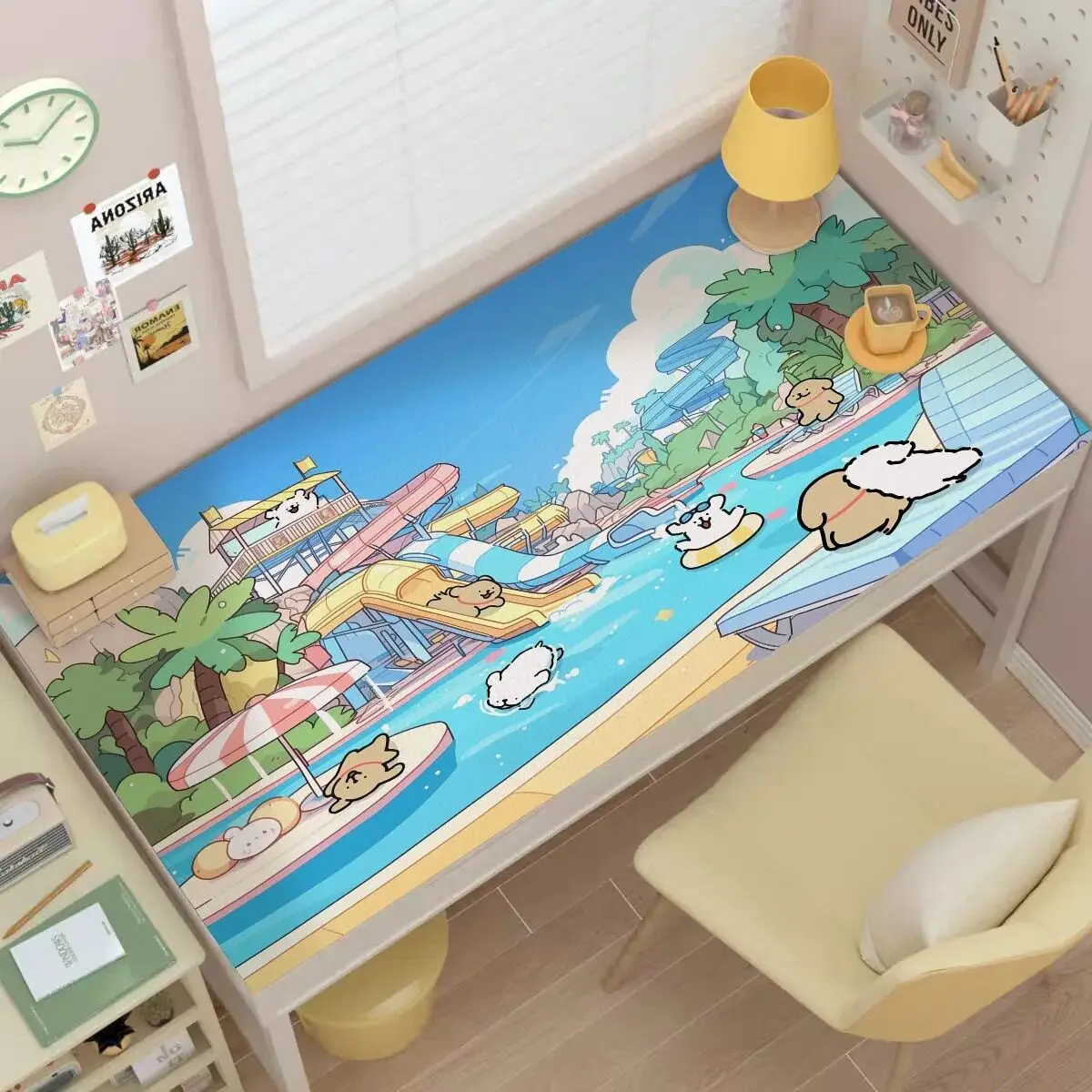 Creative Cute Line Puppy Cartoon Leather Table Mat Girl Geart Simple Mouse Pad PU Gaming Computer Pad Anti Slip Y2K Pad