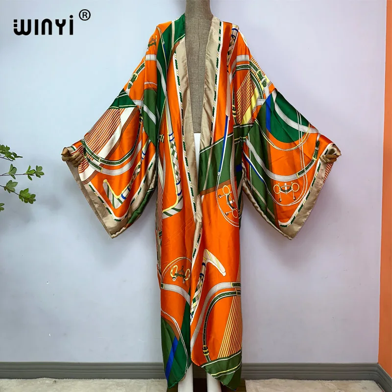 WINYI-Cardigan imprimé pour femmes, robe longue d'été, robe de soirée élégante, style Boho, ample, plage, vacances, natation, cover-up Kimonos