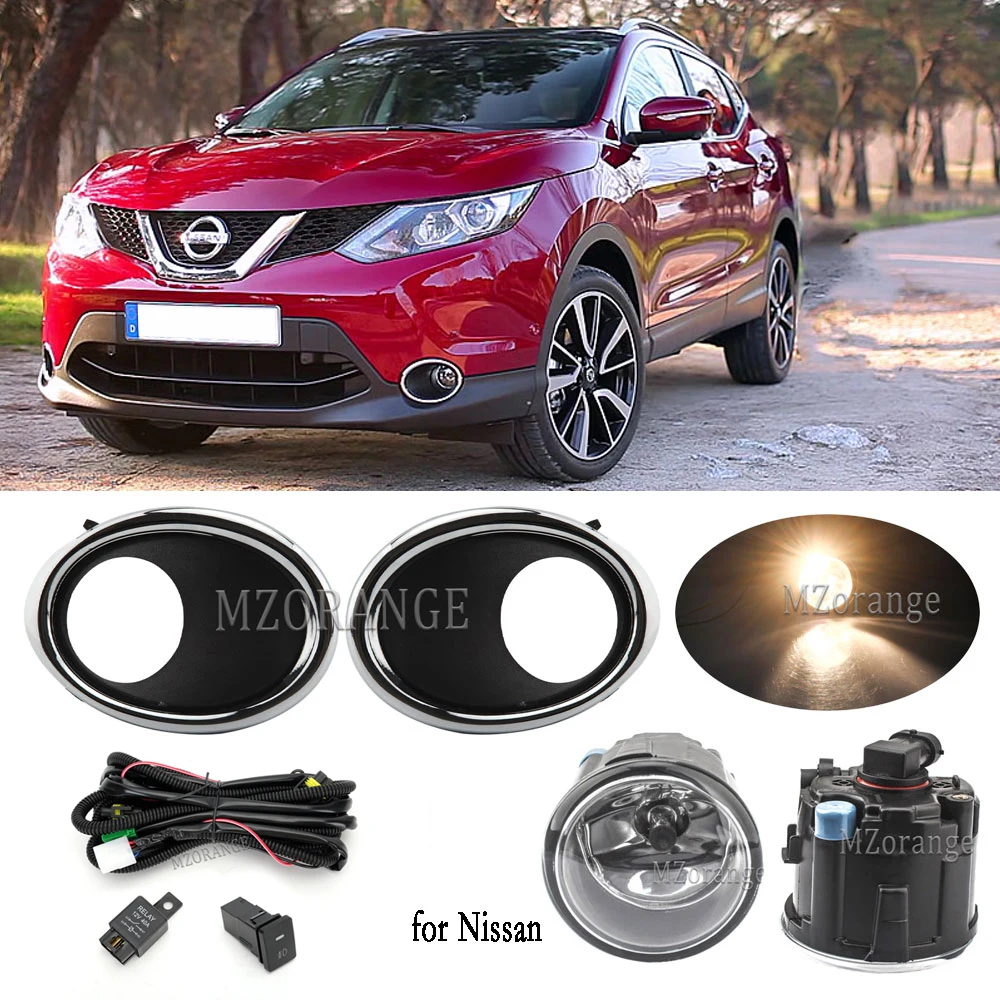 Fog Lights LED Fog Light for Nissan QASHQAI J11 ROGUE 2015 2016 2017 Car Front Bumper Light Chrome Fog Lamp Cover Grill Bezel