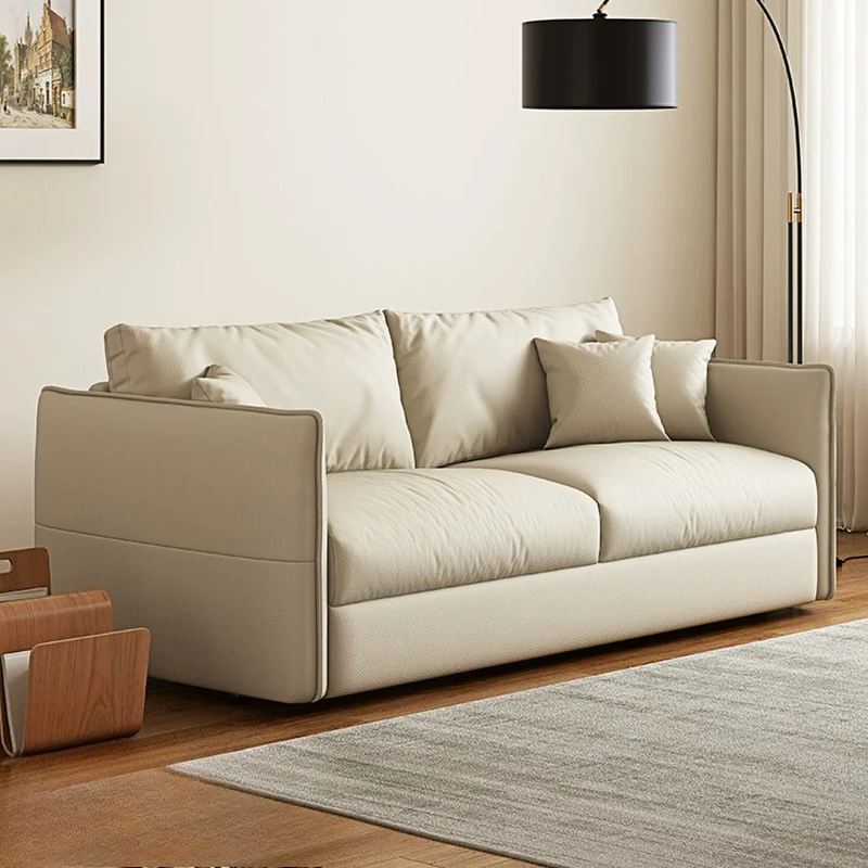 Minimalist Armrest Sofa Leather Straight Row Italian Sectional Couch Seat Large Cushion Modern Sofa Cama Living Room Furniture