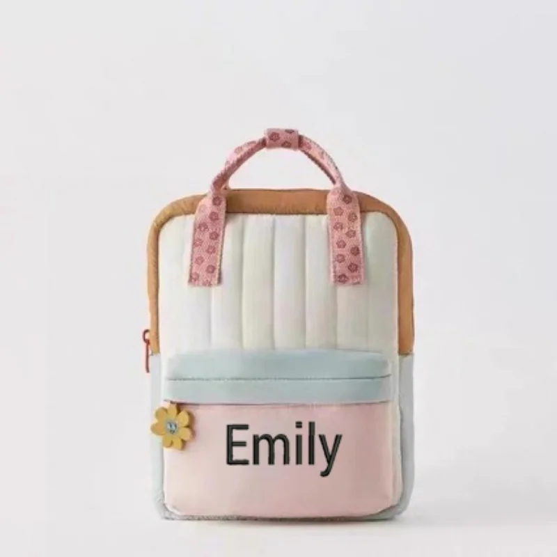 Customized Children's Embroidery Backpack For Shopping, Cute And Playful Sunflower hanging Accessories, Color Blocked Backpack