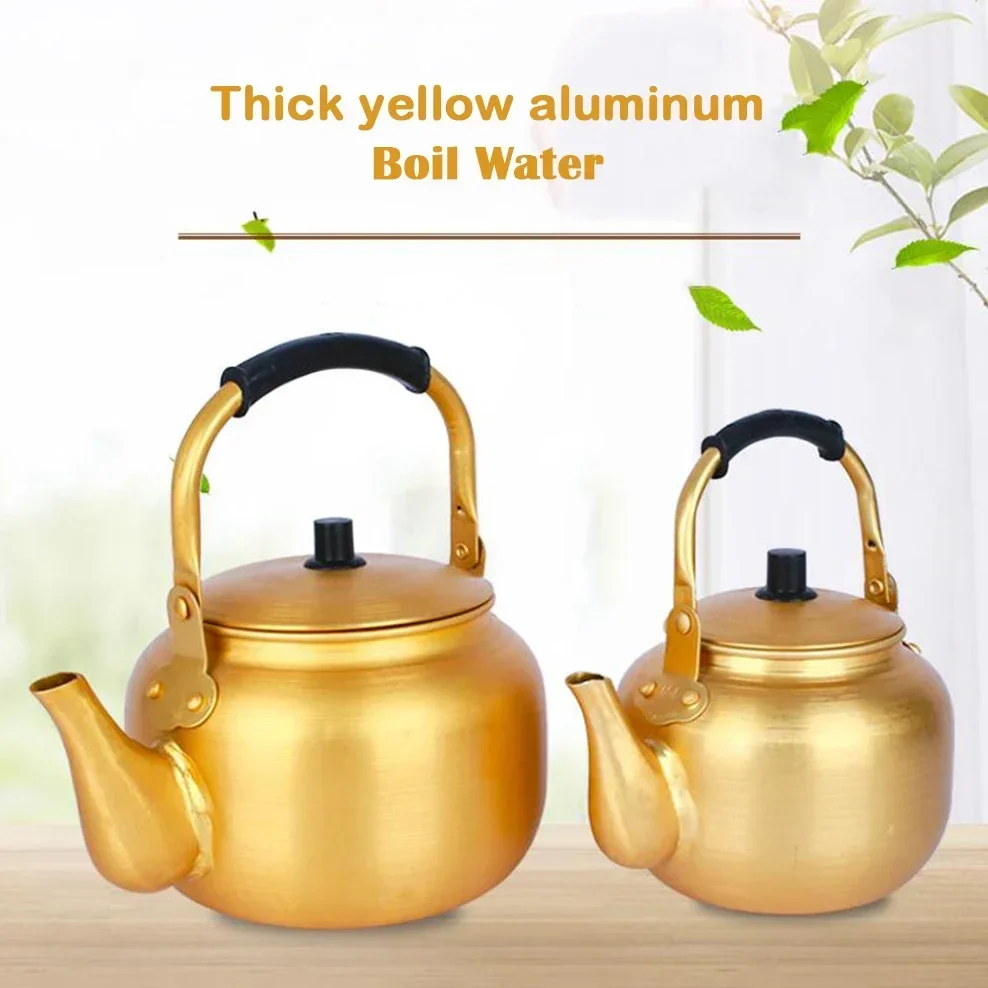 2L Yellow Aluminum Teapot Home Gas Boiling Kettle Beauty Health Tea Infuser Korean Rice Jug  Warm Wine Pot With Minor Flaws