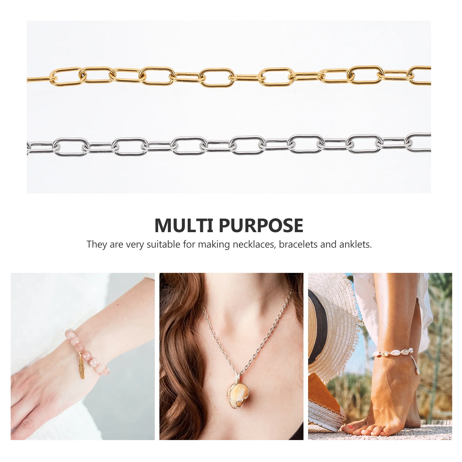 2 Rolls Premium Stainless Steel Interlocking Chain for DIY Jewelry Necklace Making Craft Projects Link Chain Supply