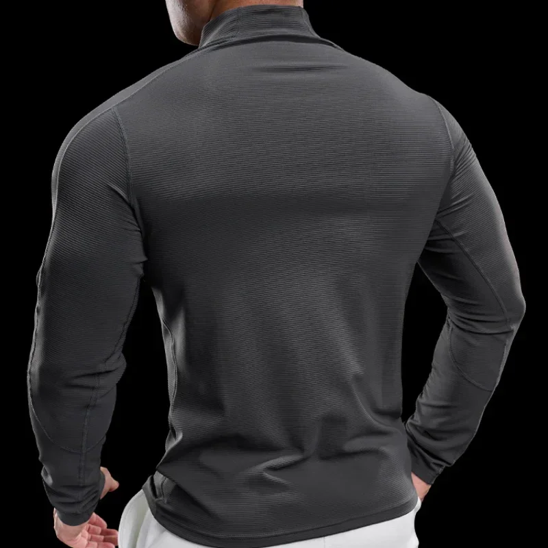 Men Sports Fitness Jacket Autumn Elastic Quick-drying Slim Long-sleeved Gym Training Clothes Outdoor Running Zipper Coat