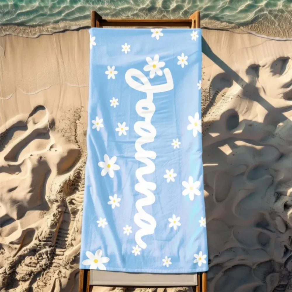 Personalized Striped Beach Towel Custom Name/Text Oversized Microfiber Towel Summer Party Gift for Beach Swimming Bath Sports