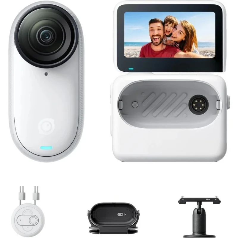 Portable Vlogging Camera – 4K Tiny, White, Hands-POV, Versatile Mounting, Stabilization
