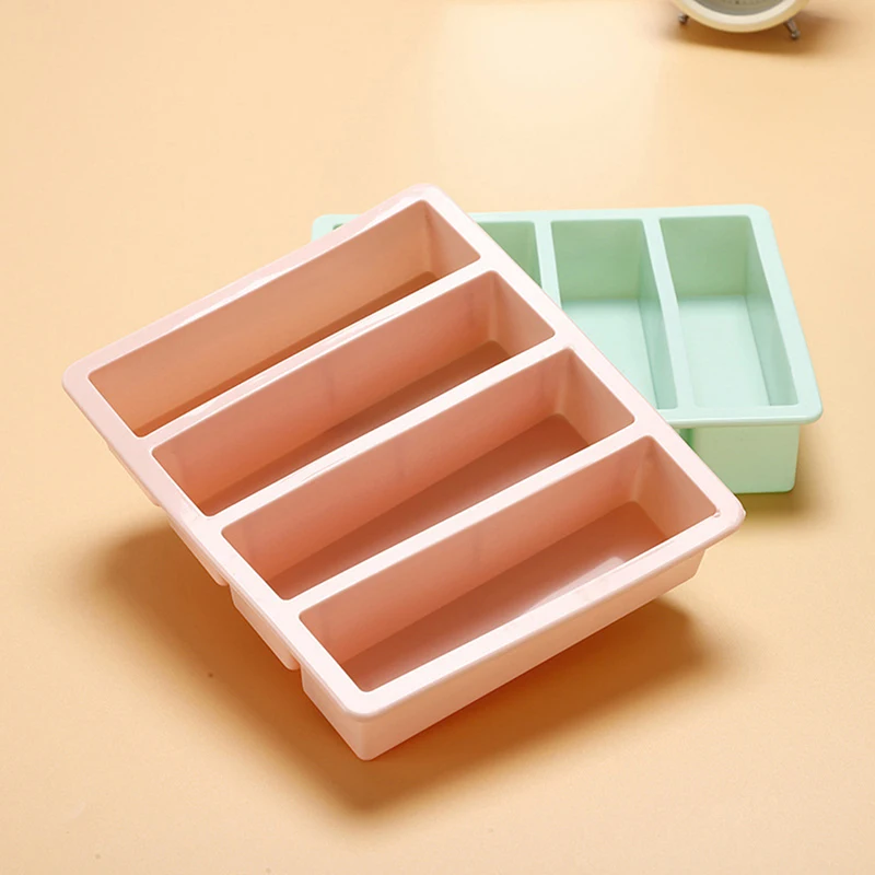 1Pc 4 Grid Long Strip Silicone Ice Cubes Rectangle Tray Mold DIY Non-Toxic Durable Wine Ice Cube Creative Cube Ice Mold