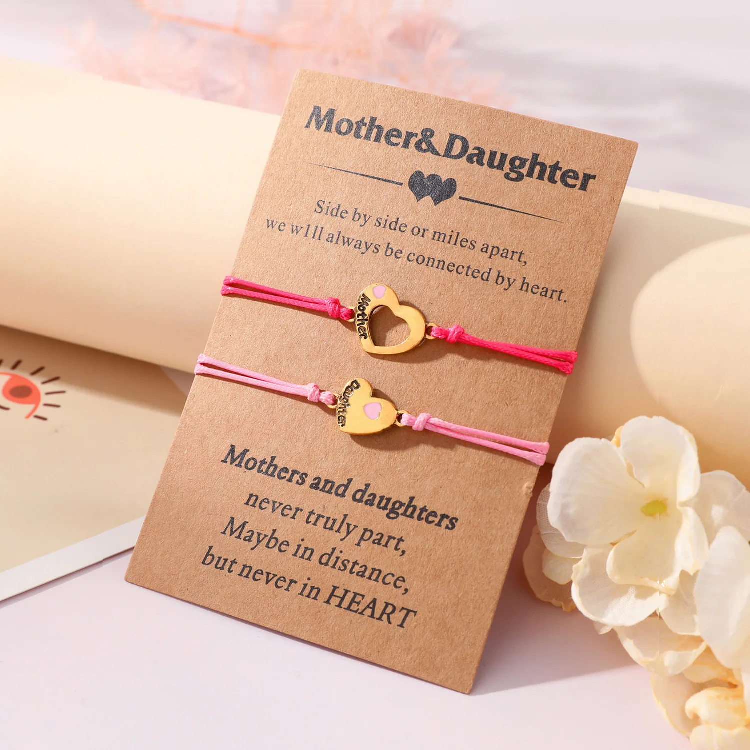 New Trendy Mother Daughter Parent Child Card Bracelet with English Engraving Love Dropping Oil Colored Weaving Bracelet Gift