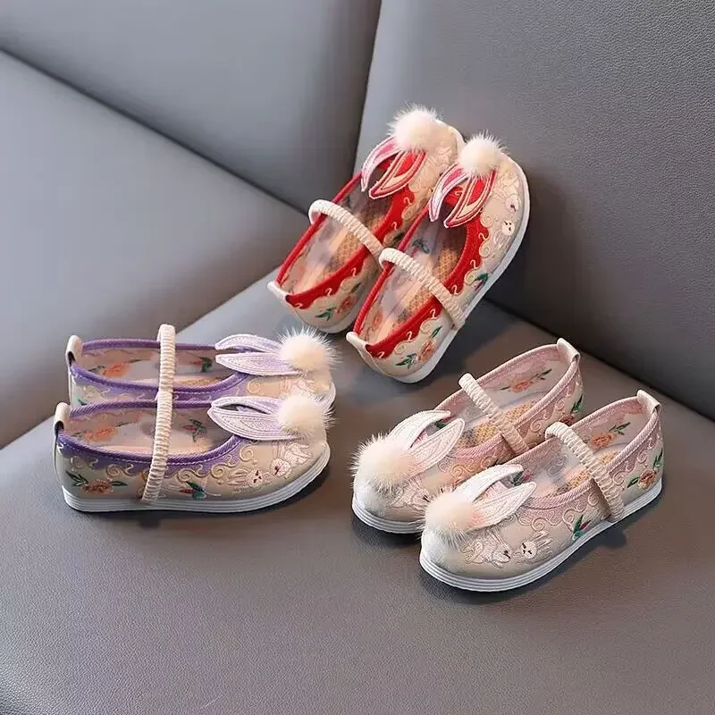 Cartoon Hanfu  Girls Kids Shoes Children Chinese 3D Embroidered Shoes Hanfu Handmade Soft Sole Cloth Shoes Kids Girls 2-13Y