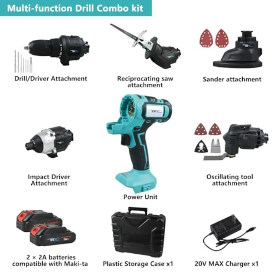 5-Tool Cordl Tool Combo 18V, Tool Set with Drill, Reciprocating Saw, Driver, Oscillating Tool, Sander with Accories, 2.0Ah Lith