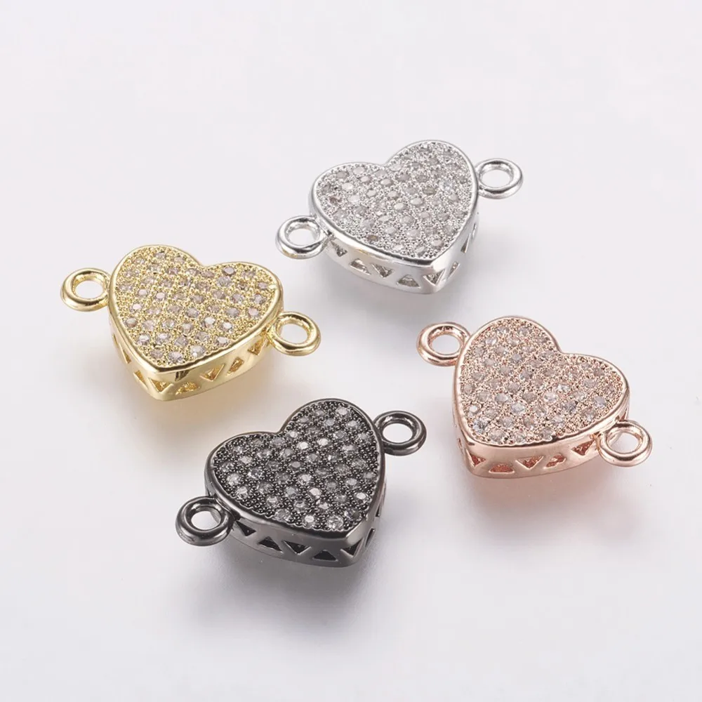 

5pcs Brass Micro Pave Cubic Zirconia Heart Connectors Links for DIY Jewelry Making Decor Accessories 18x11.5x4mm, Hole: 2mm