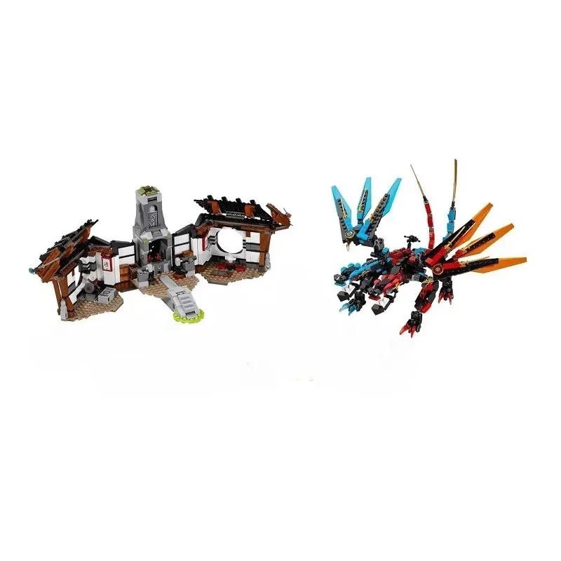 70627Flame Ice Double-headed Dragon Base Building Brick Robot Model Boy Assembly Toy Children's Intelligent DIY Hobby Collection