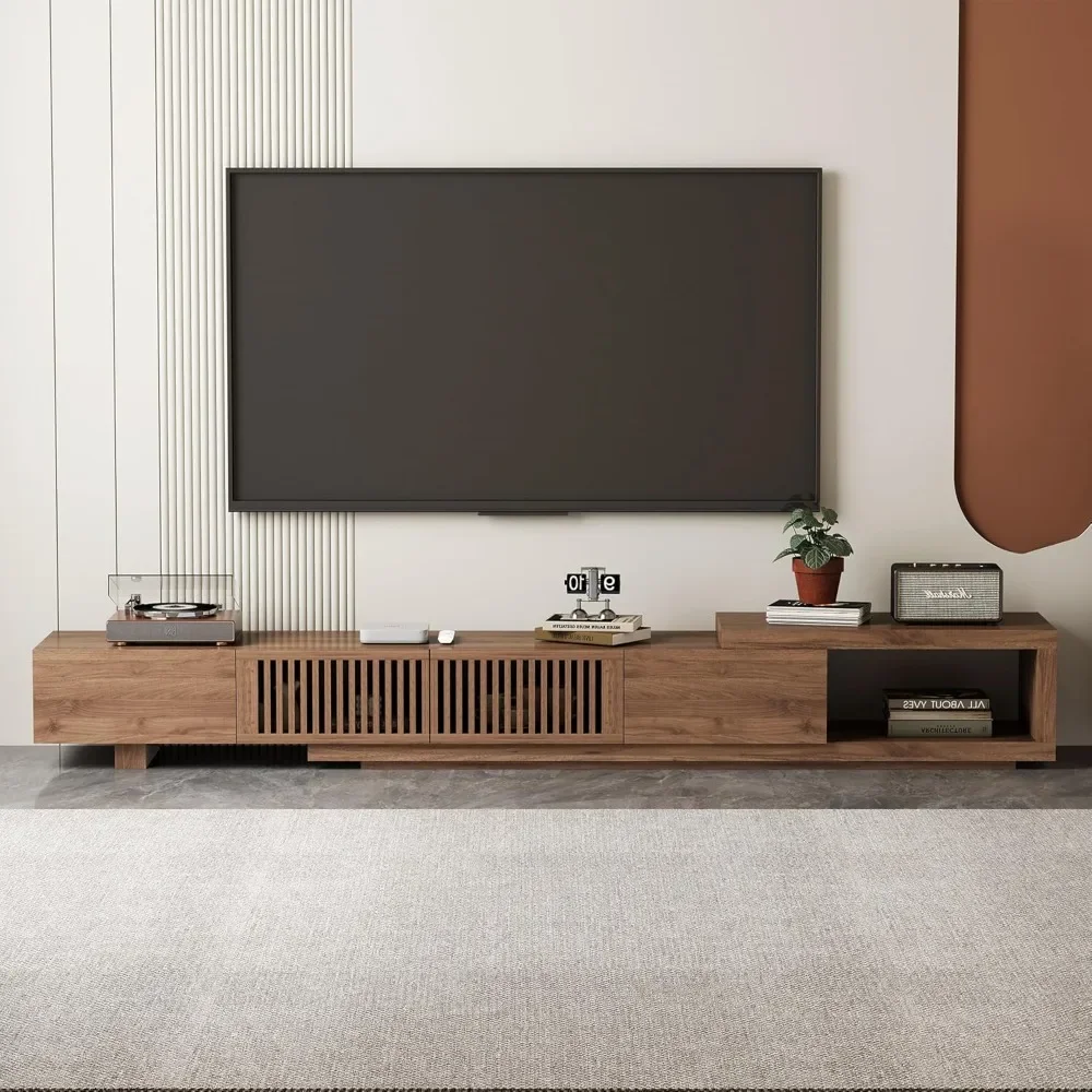 وحدة تحكم تلفزيون من خشب الجوز مقاس 94.48 بوصة مع أبواب مصبغة وخزائن تخزين لشاشات 70 بوصة وأثاث غرفة المعيشة وغرفة النوم
