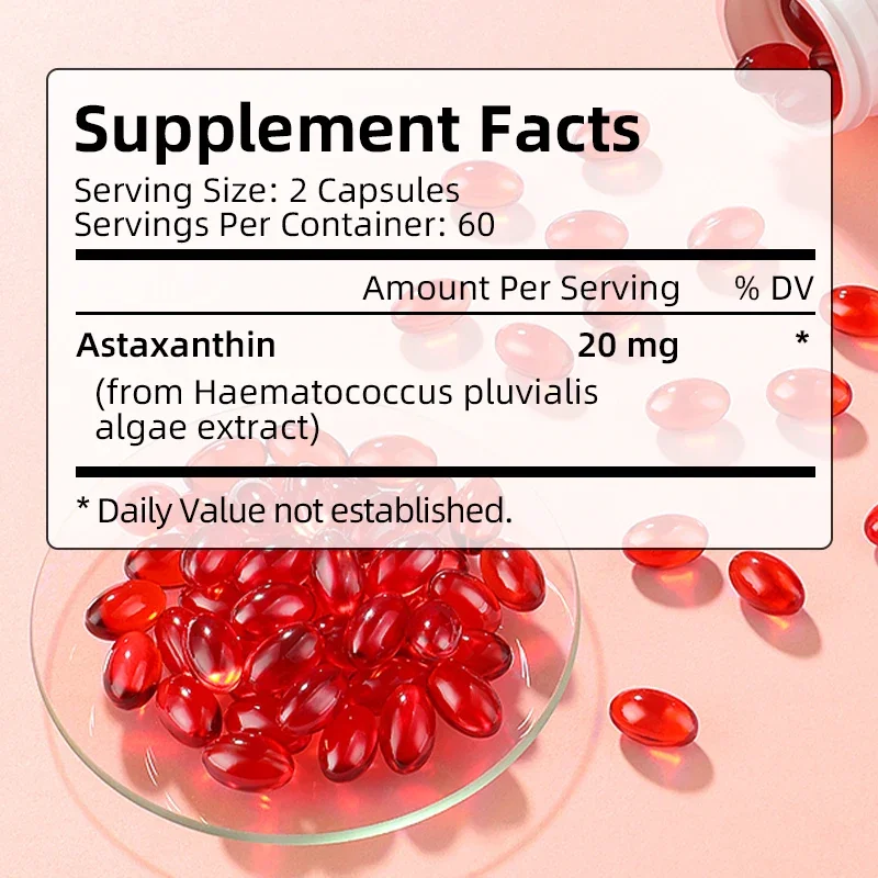 Astaxanthin Capsules Supports Eye, Cardiovascular, Joint And Skin Health And Immunity Promotes Cardiovascular Health Non-Gmo