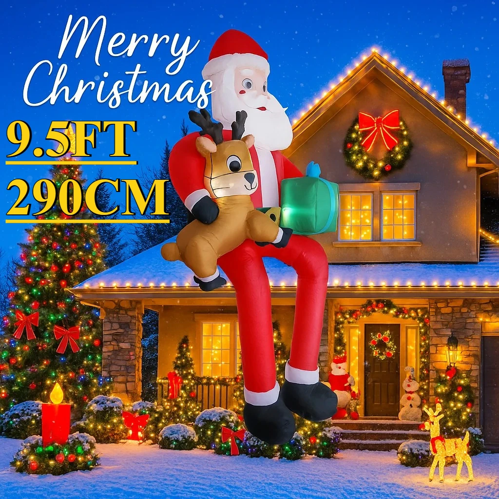 

9.5FT Inflatable Toy Christmas Santa Claus Decoration Reindeer Ornament Christmas Gift LED Home Gifts Supplies Xmas Yard Decor